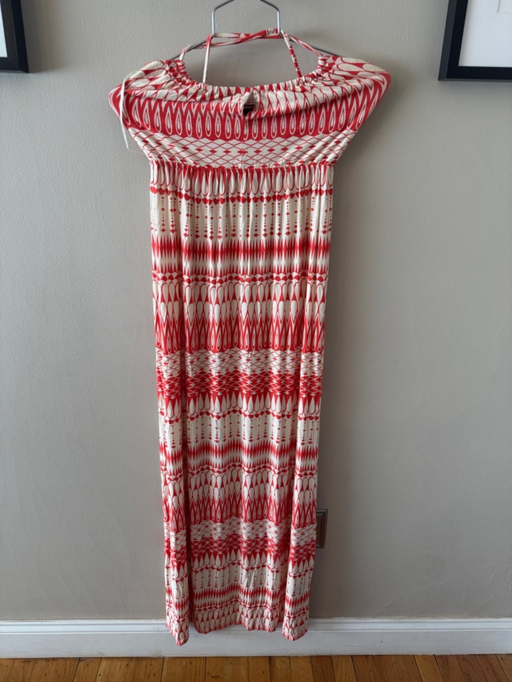 Deletta Red and White Patterned Maxi Dress